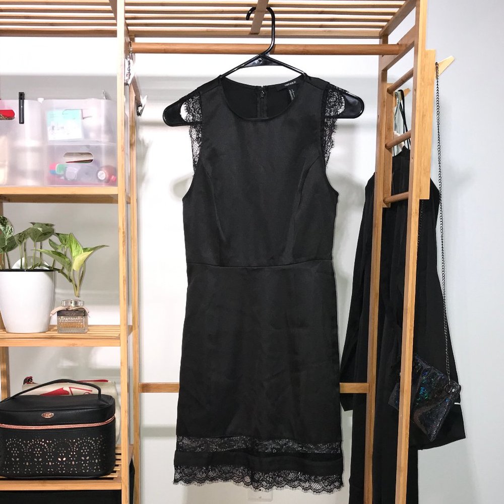 Black satin mini dress